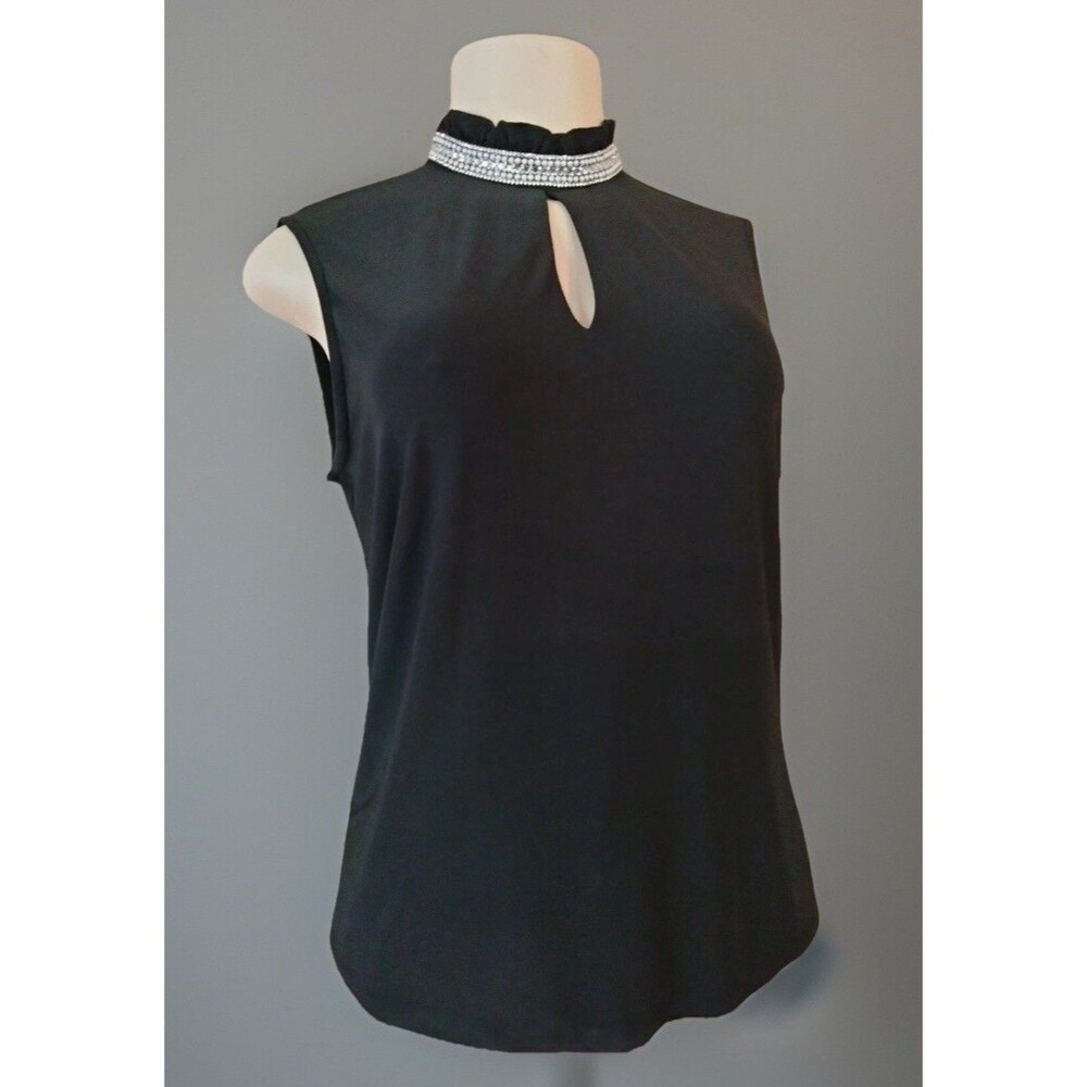 Ivy Ridge women’s Top Black Sleeveless With Rhinestone, Pearl Collar Size M